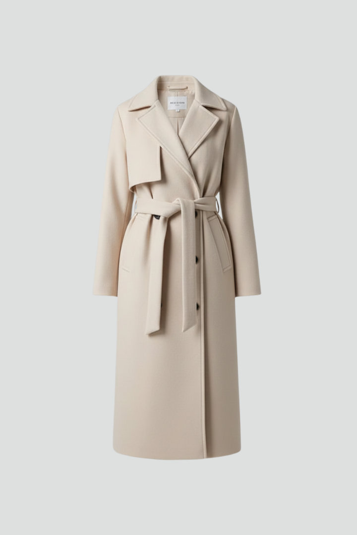 Manteau long pour femmes avec ceinture et devant à double boutonnage