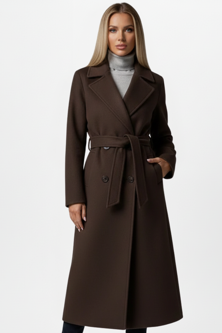 Manteau long pour femmes avec ceinture et devant à double boutonnage