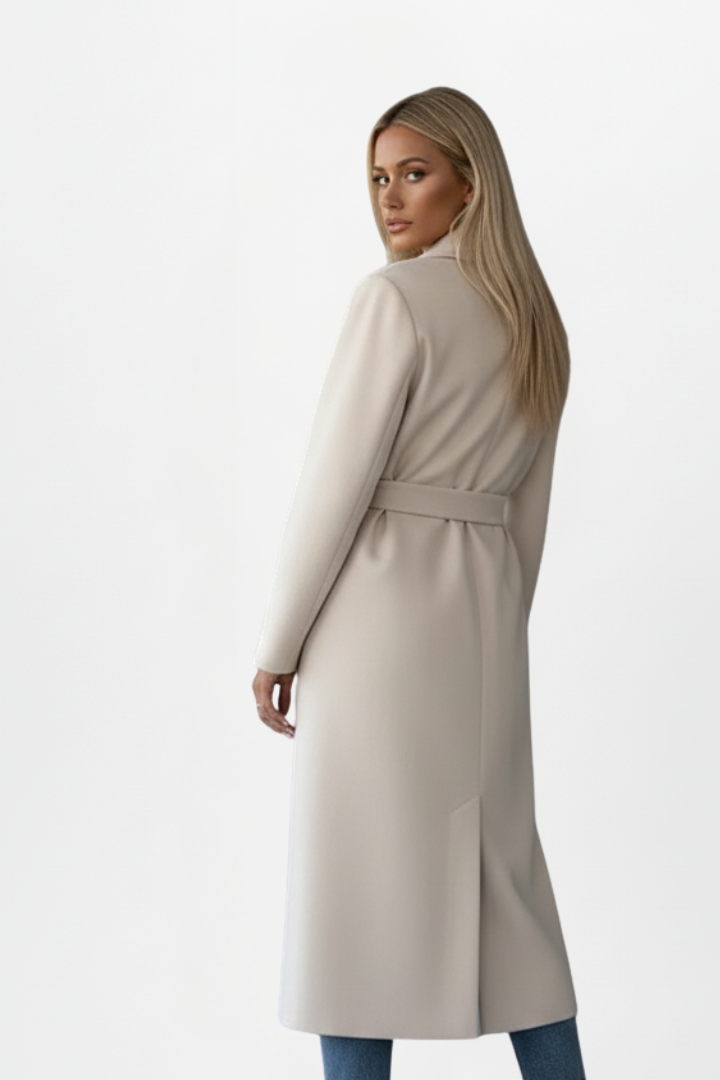 Manteau long pour femmes avec ceinture et devant à double boutonnage