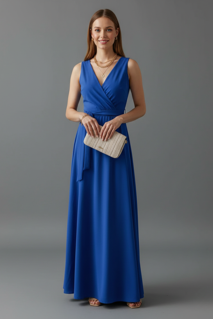 Robe Longue Femme avec Décolleté en V et Sans Manches