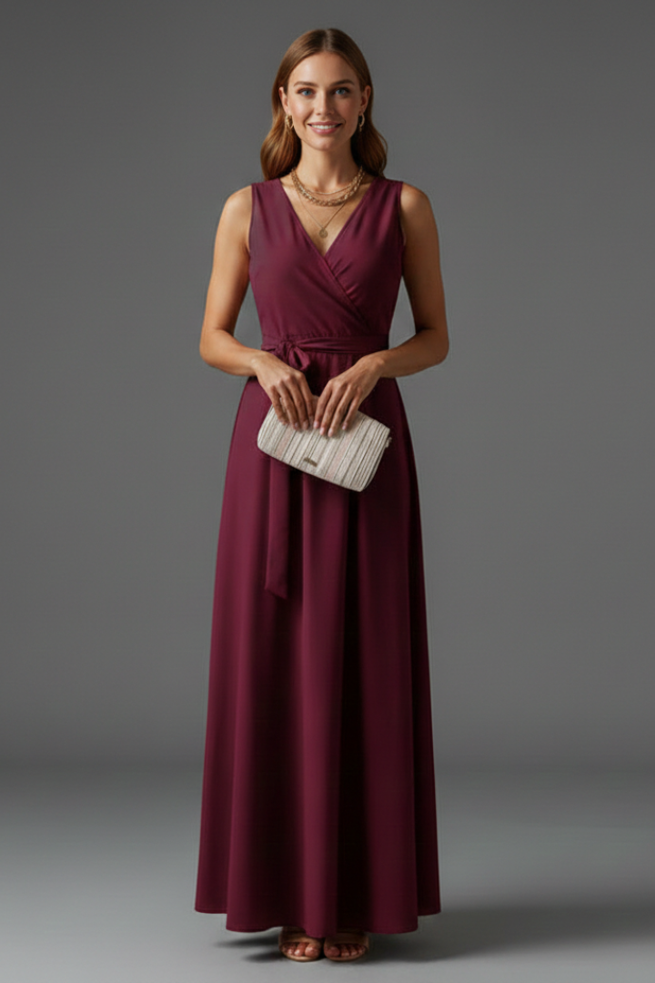 Robe Longue Femme avec Décolleté en V et Sans Manches