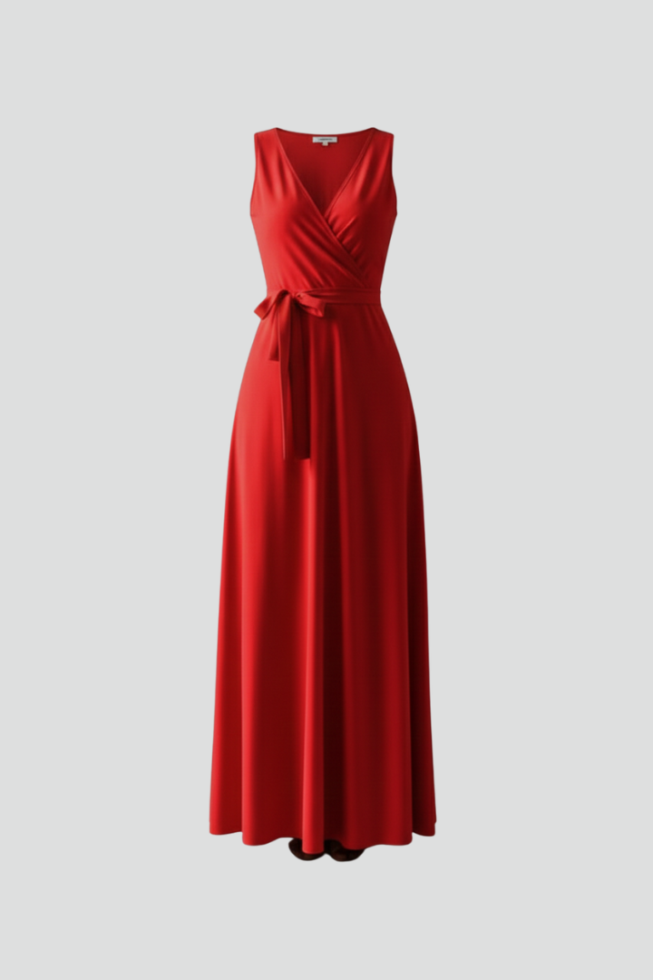 Robe Longue Femme avec Décolleté en V et Sans Manches