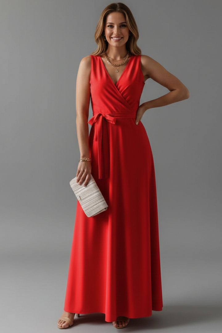 Robe Longue Femme avec Décolleté en V et Sans Manches