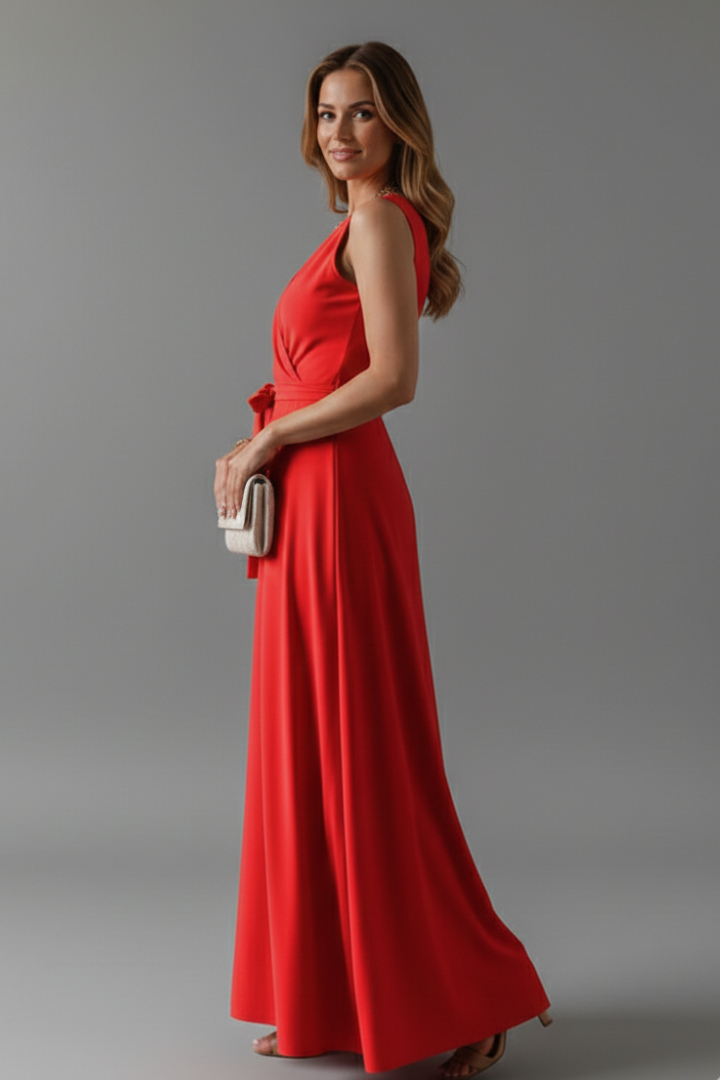 Robe Longue Femme avec Décolleté en V et Sans Manches