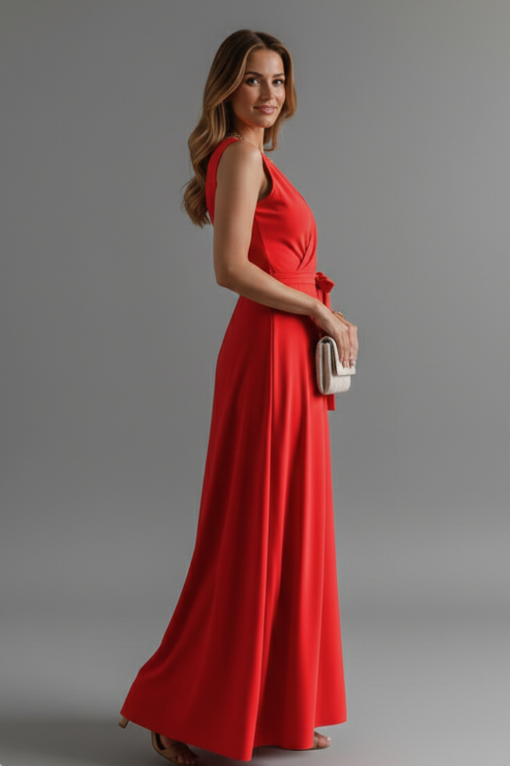 Robe Longue Femme avec Décolleté en V et Sans Manches