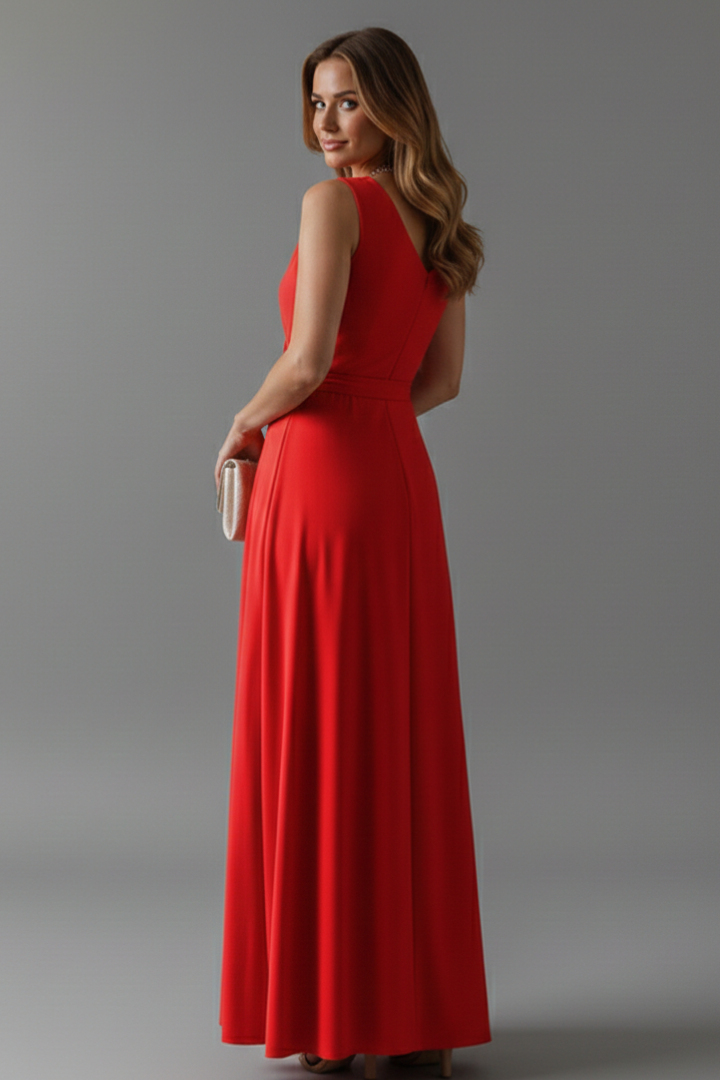 Robe Longue Femme avec Décolleté en V et Sans Manches