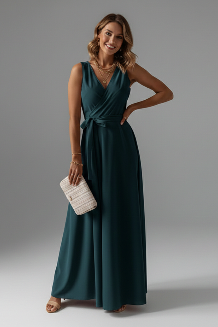Robe Longue Femme avec Décolleté en V et Sans Manches