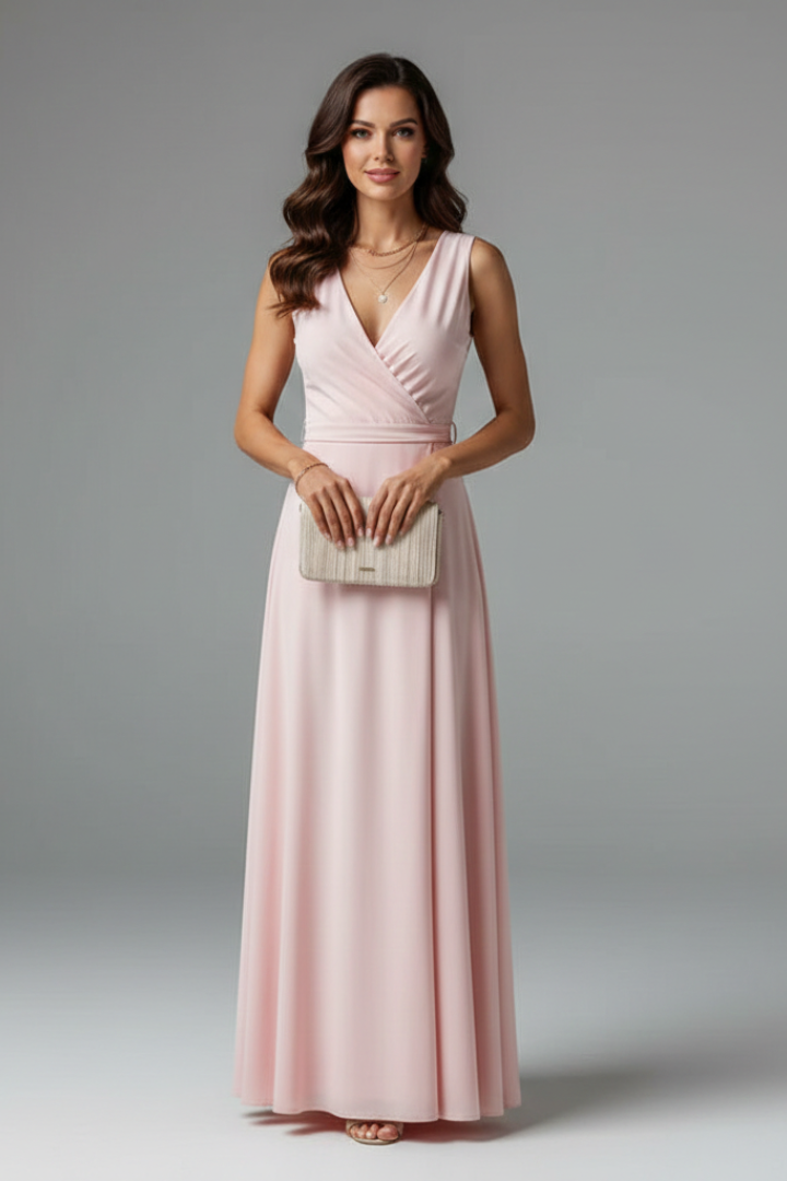 Robe Longue Femme avec Décolleté en V et Sans Manches