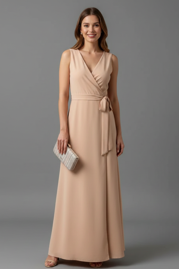 Robe Longue Femme avec Décolleté en V et Sans Manches