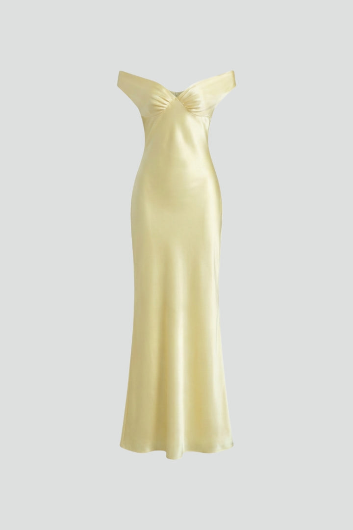 Robe Maxi Femme avec Encolure Bardot et Haut Ajusté
