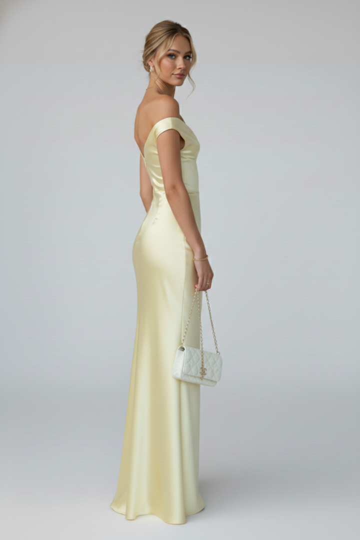Robe Maxi Femme avec Encolure Bardot et Haut Ajusté