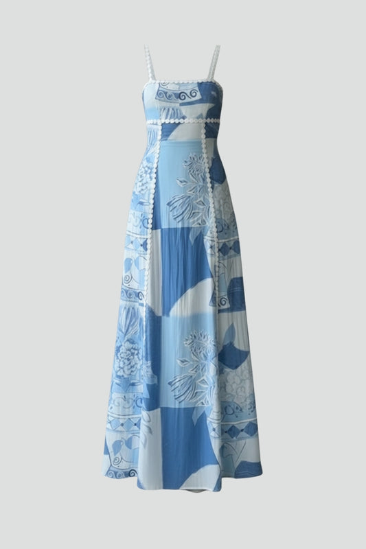 Robe Maxi Femme avec Surface Imprimée et Sans Manches
