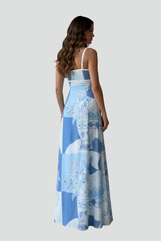 Robe Maxi Femme avec Surface Imprimée et Sans Manches