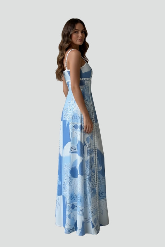Robe Maxi Femme avec Surface Imprimée et Sans Manches