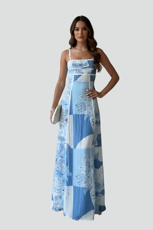 Robe Maxi Femme avec Surface Imprimée et Sans Manches