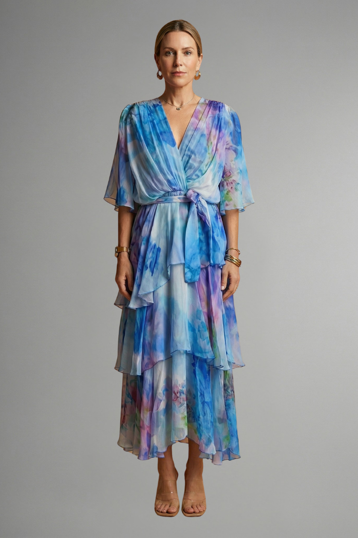 Robe Maxi Femme avec Surface Imprimée et Jupe Flottante