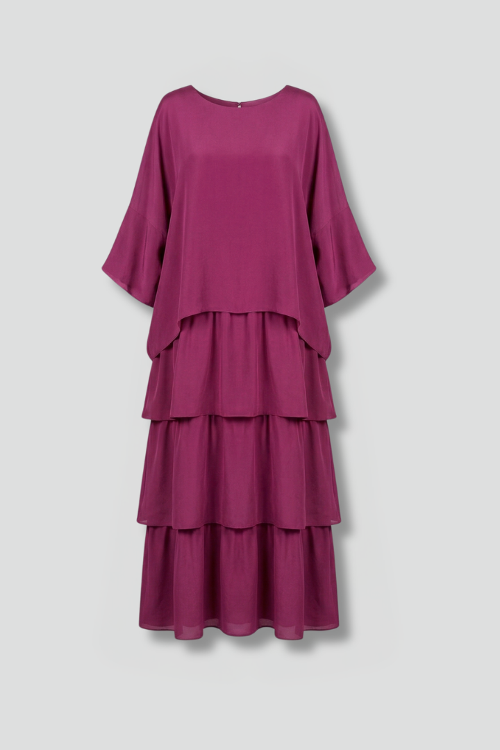 Robe Maxi Femme avec Col Rond et Jupe Superposée
