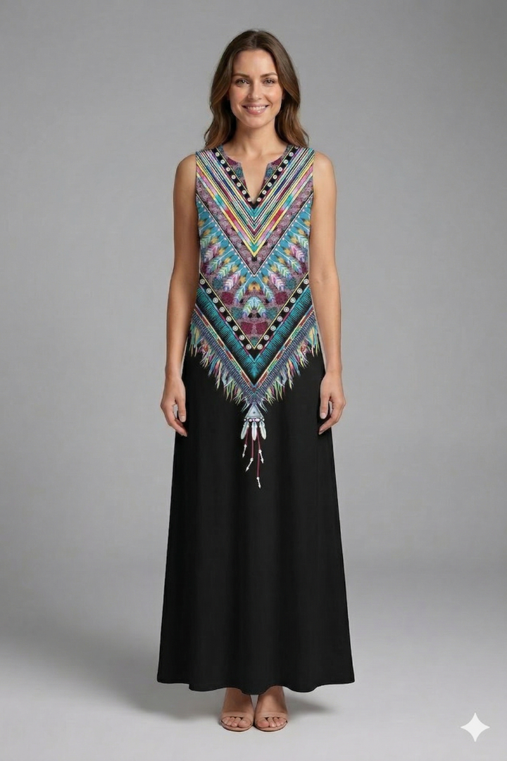 Robe Maxi Femme avec Décolleté Fendu et Design Sans Manches