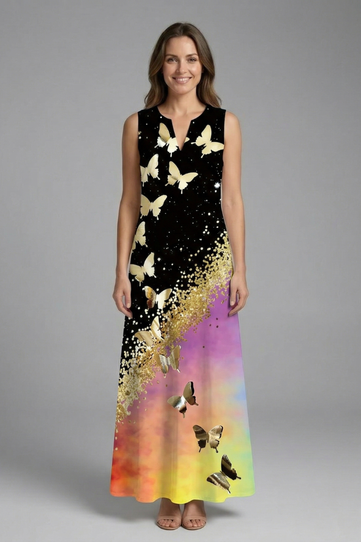 Robe Maxi Femme avec Décolleté Fendu et Design Sans Manches