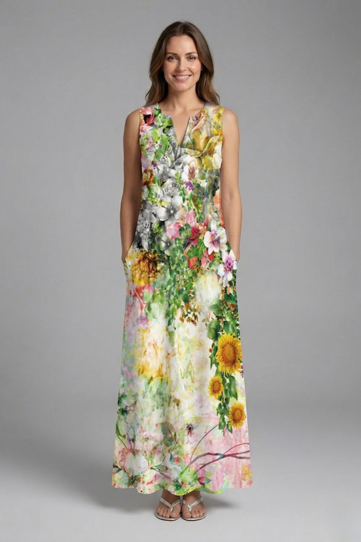 Robe Maxi Femme avec Décolleté Fendu et Design Sans Manches
