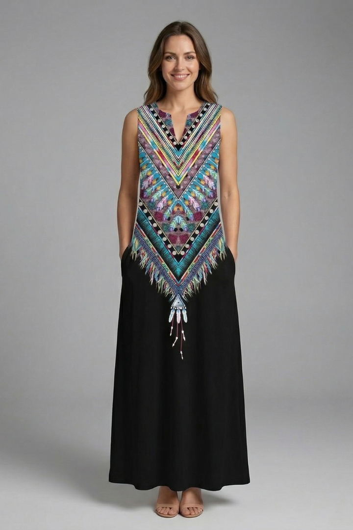 Robe Maxi Femme avec Décolleté Fendu et Design Sans Manches
