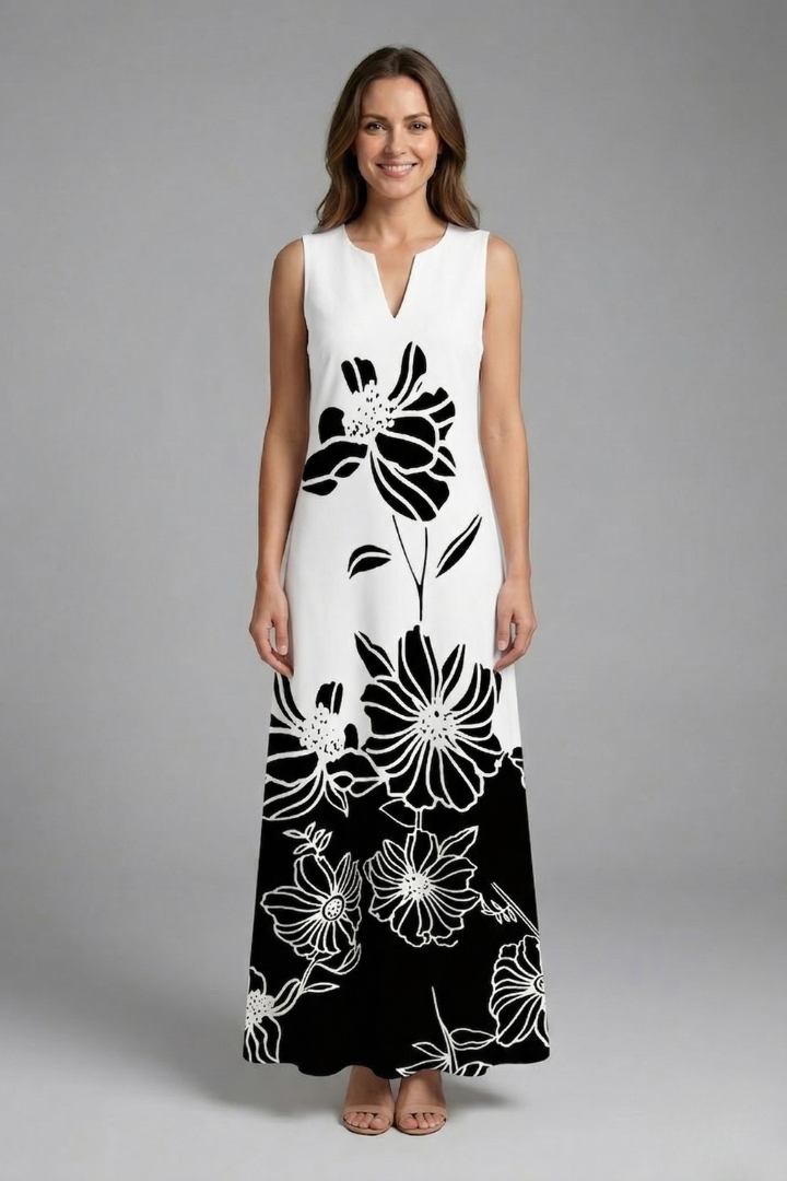 Robe Maxi Femme avec Décolleté Fendu et Design Sans Manches