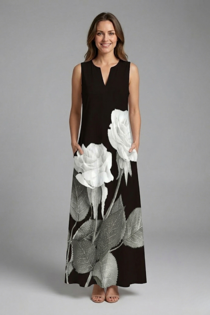 Robe Maxi Femme avec Décolleté Fendu et Design Sans Manches