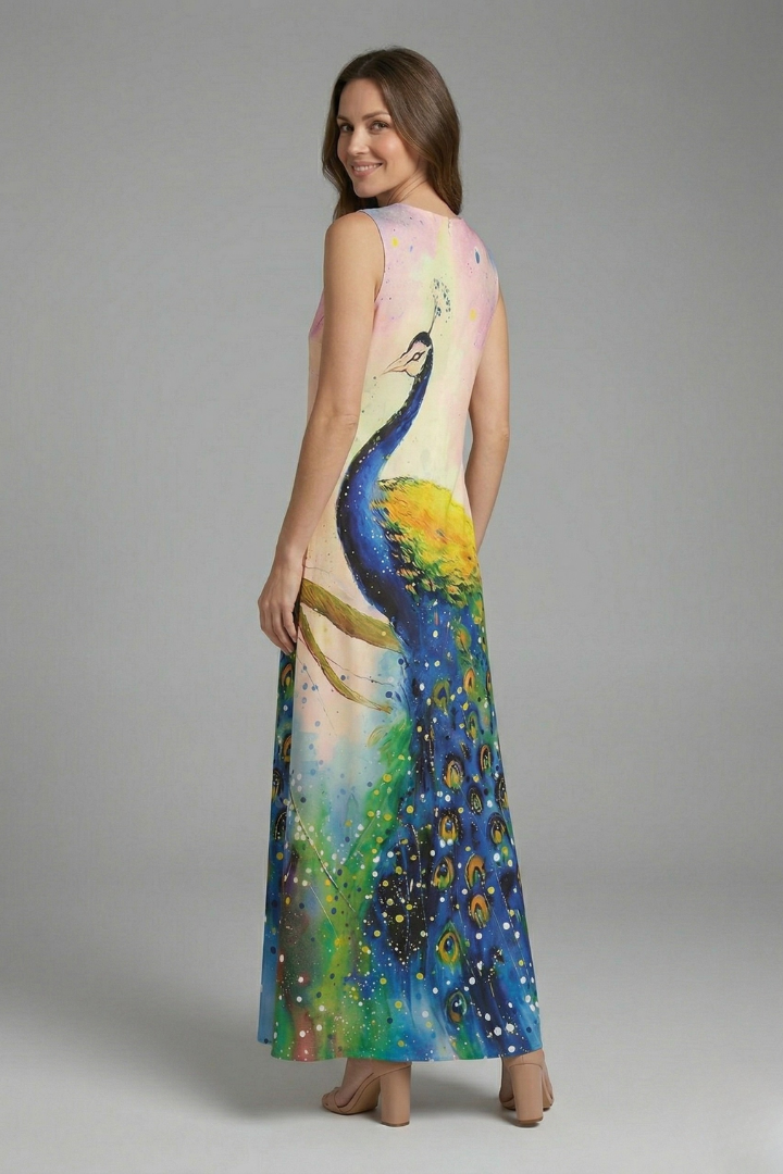 Robe Maxi Femme avec Décolleté Fendu et Design Sans Manches