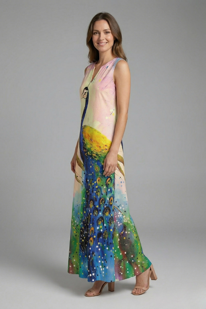 Robe Maxi Femme avec Décolleté Fendu et Design Sans Manches