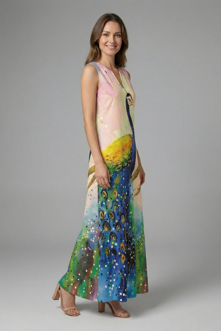 Robe Maxi Femme avec Décolleté Fendu et Design Sans Manches