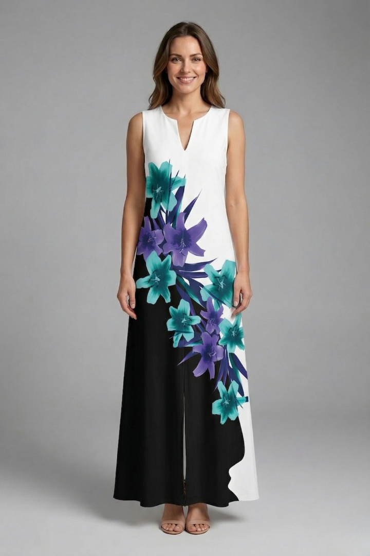Robe Maxi Femme avec Décolleté Fendu et Design Sans Manches