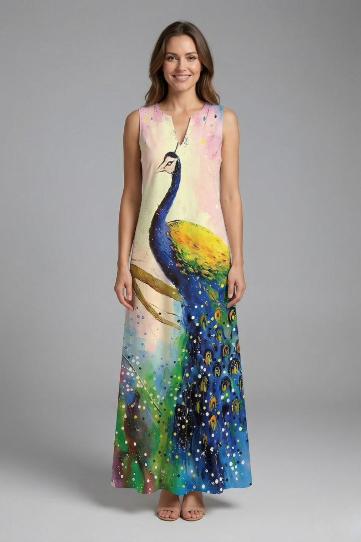 Robe Maxi Femme avec Décolleté Fendu et Design Sans Manches