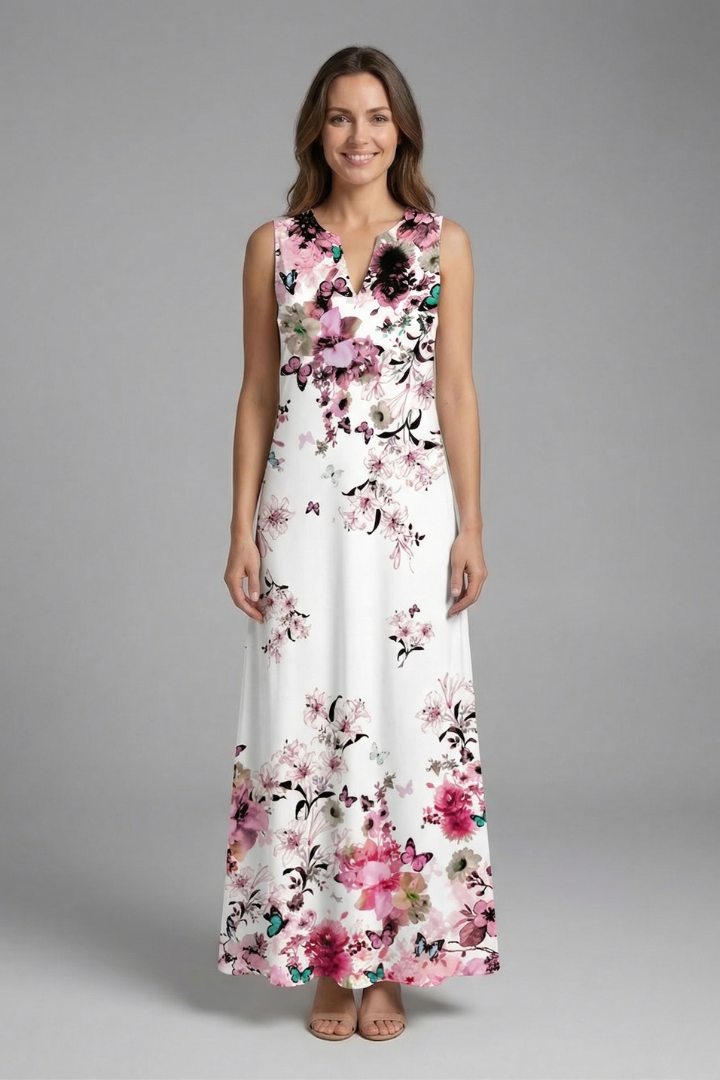 Robe Maxi Femme avec Décolleté Fendu et Design Sans Manches