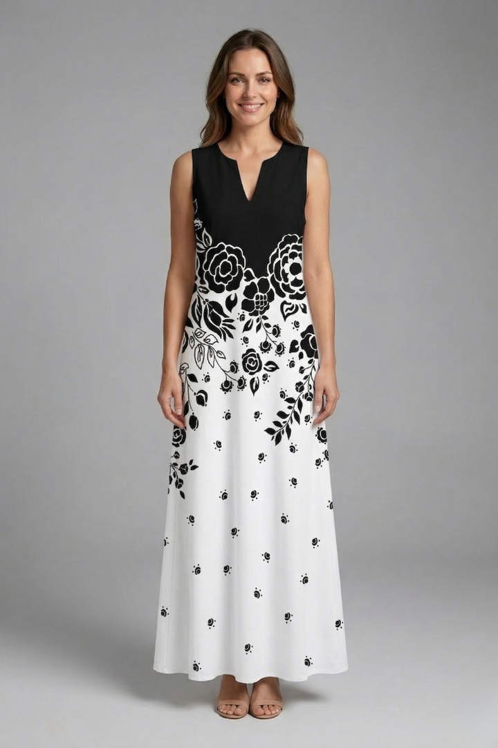 Robe Maxi Femme avec Décolleté Fendu et Design Sans Manches