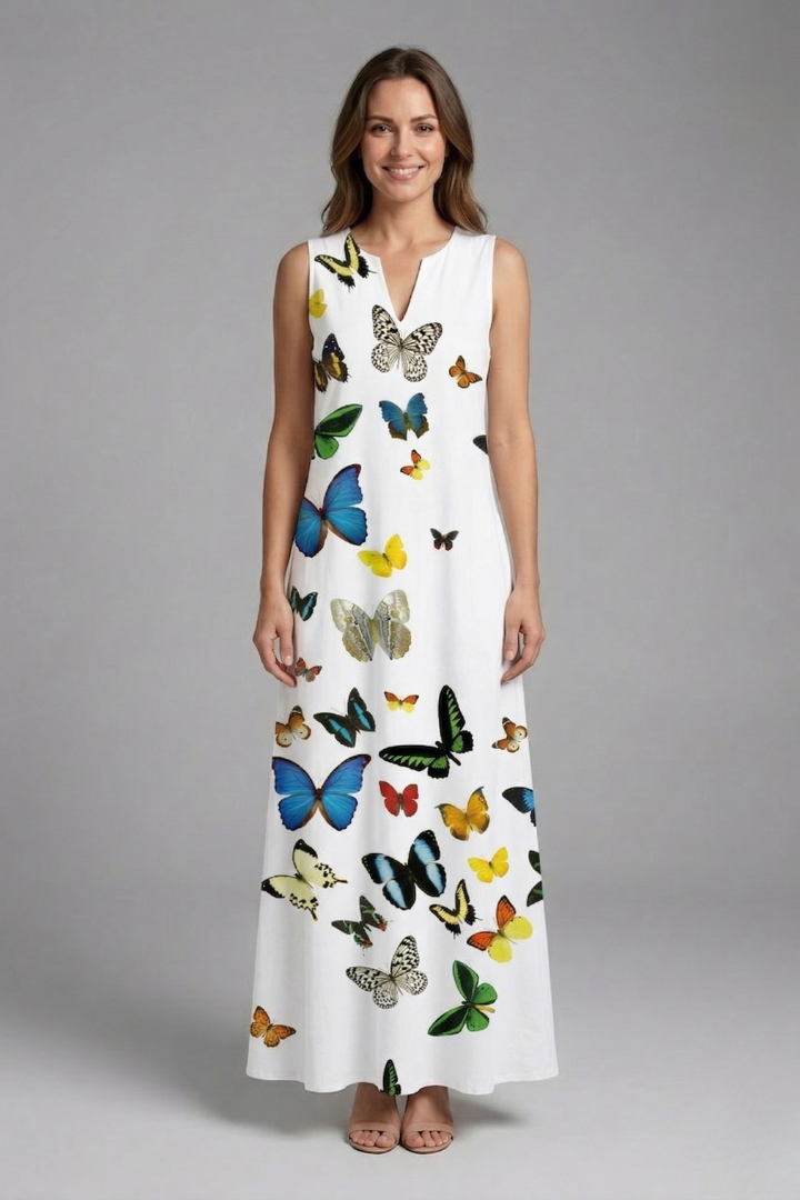 Robe Maxi Femme avec Décolleté Fendu et Design Sans Manches