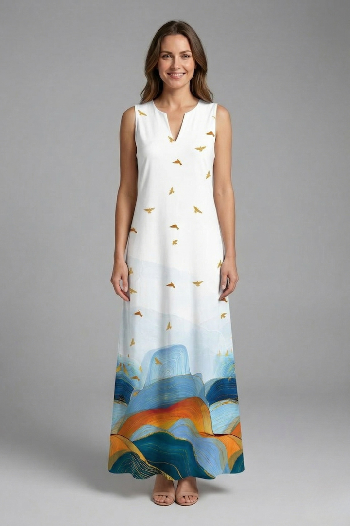 Robe Maxi Femme avec Décolleté Fendu et Design Sans Manches