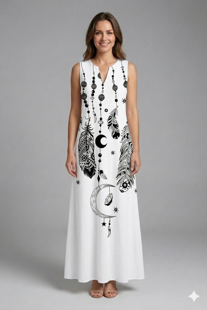 Robe Maxi Femme avec Décolleté Fendu et Design Sans Manches