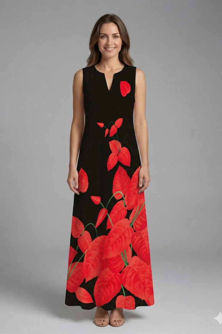 Robe Maxi Femme avec Décolleté Fendu et Design Sans Manches