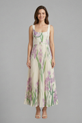 Robe Maxi Femme avec Encolure Carrée et Jupe Plissée