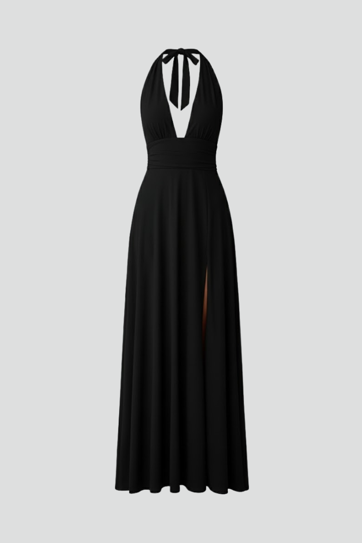 Robe Maxi Femme avec Détail à Nouer et Fente