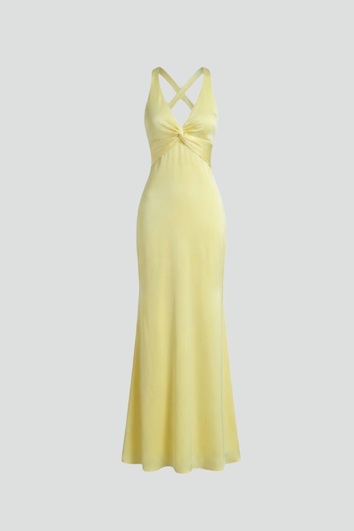 Robe Maxi Femme avec Décolleté en V et Taille Cintrée
