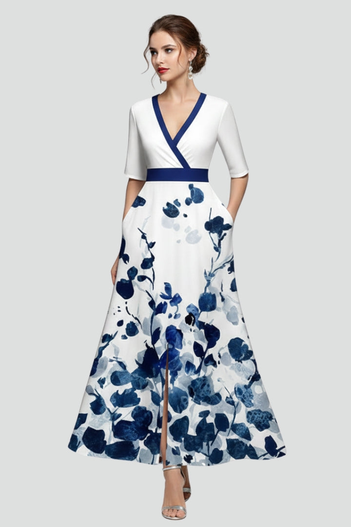 Robe Maxi Femme avec Décolleté en V et Surface Imprimée