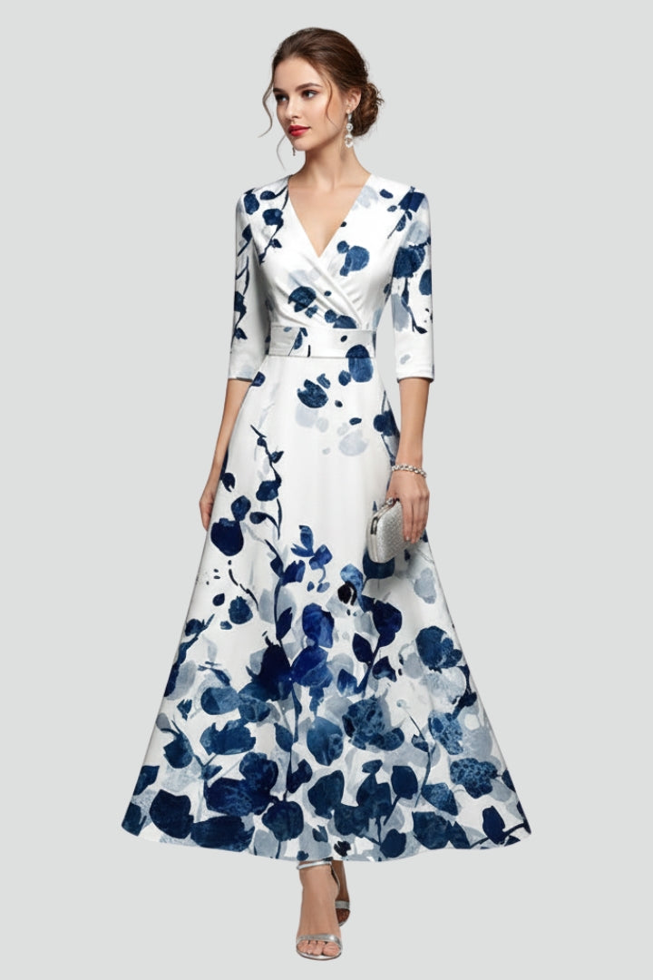 Robe Maxi Femme avec Décolleté en V et Surface Imprimée