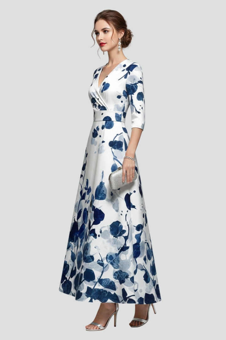 Robe Maxi Femme avec Décolleté en V et Surface Imprimée