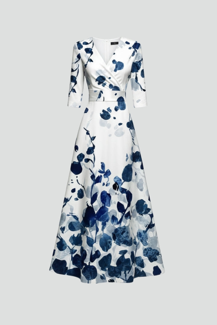 Robe Maxi Femme avec Décolleté en V et Surface Imprimée