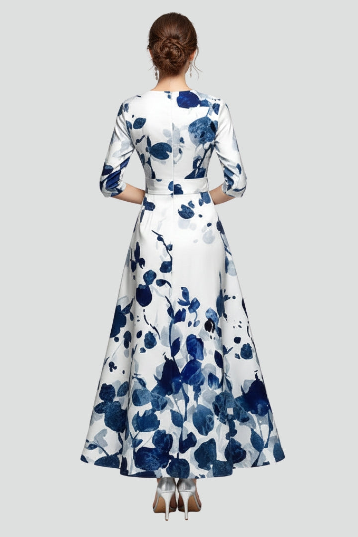 Robe Maxi Femme avec Décolleté en V et Surface Imprimée