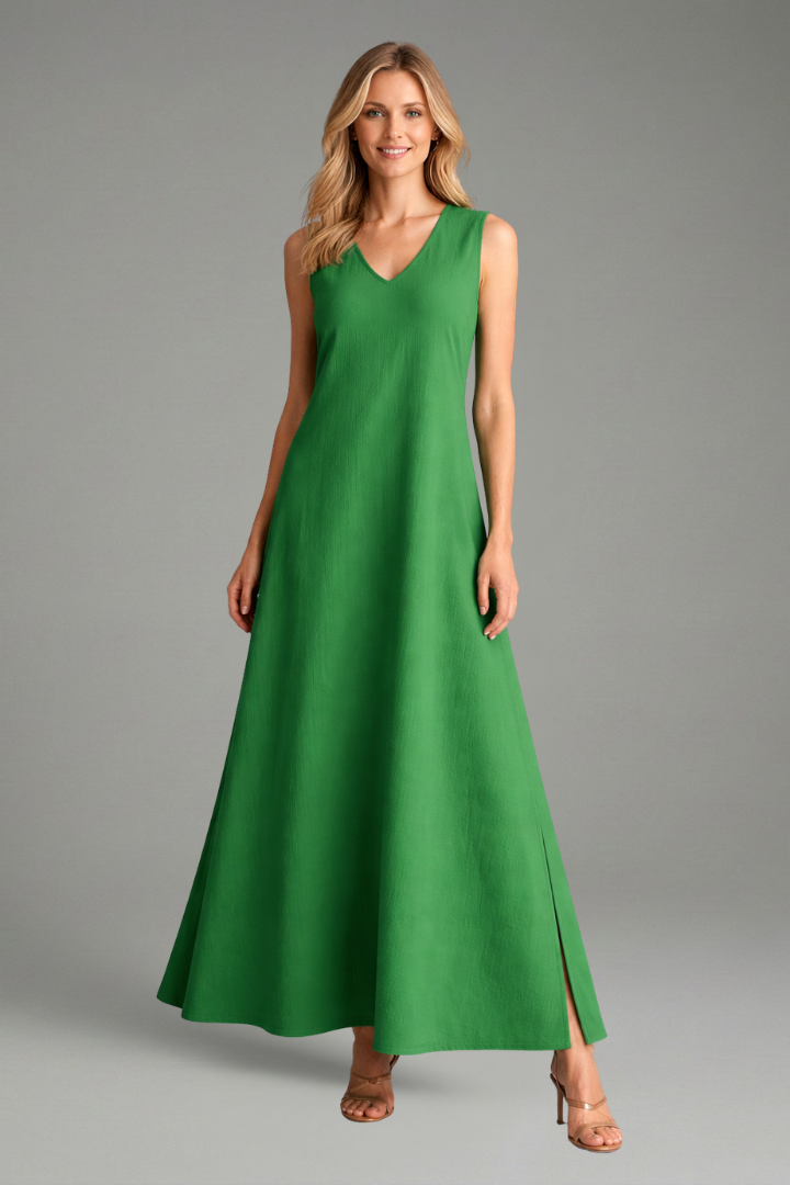 Robe Maxi Femme avec Décolleté en V et Fente Latérale