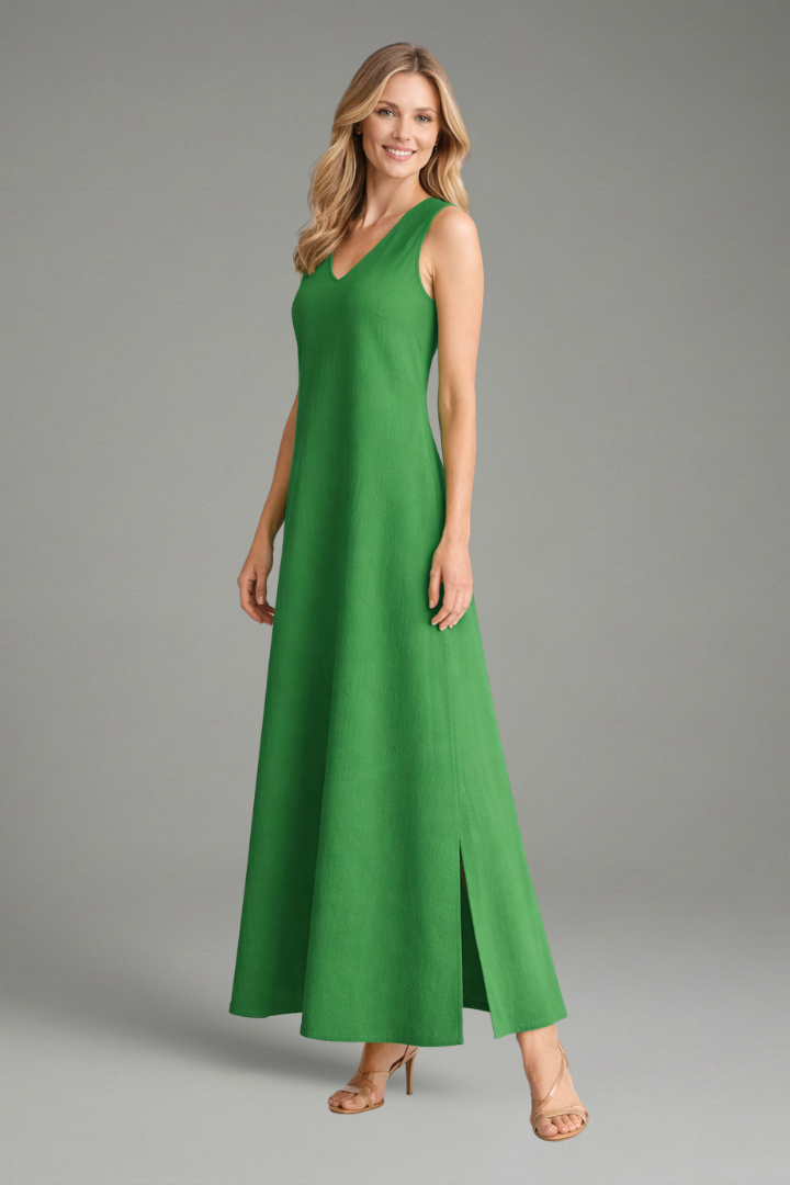Robe Maxi Femme avec Décolleté en V et Fente Latérale