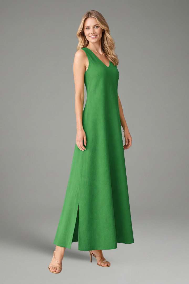 Robe Maxi Femme avec Décolleté en V et Fente Latérale