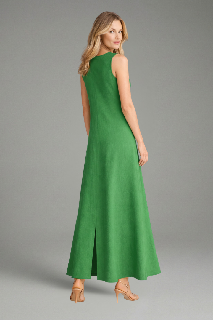 Robe Maxi Femme avec Décolleté en V et Fente Latérale